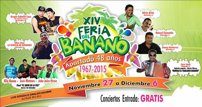 Programación Feria del Banano 2015 en Apartadó, Antioquia