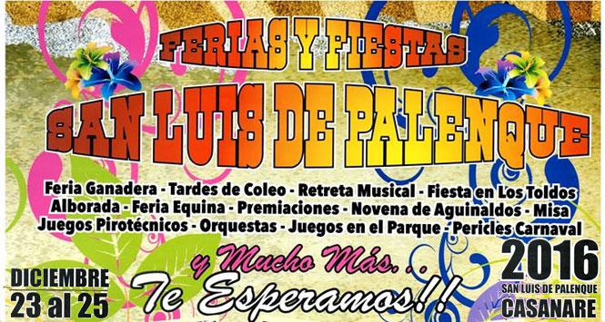 Ferias y Fiestas 2016 en San Luis de Palenque, Casanare