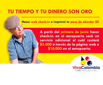 Viva Colombia cobrará check-in en el aeropuerto